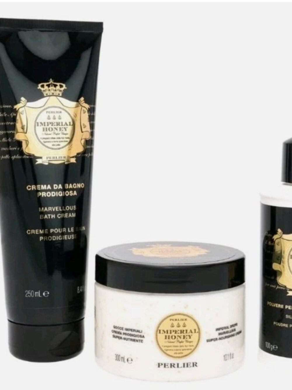 Perlier Imperial Honey Shower Cream, Body Cream & Talc Powder 3-piece Set SEALED